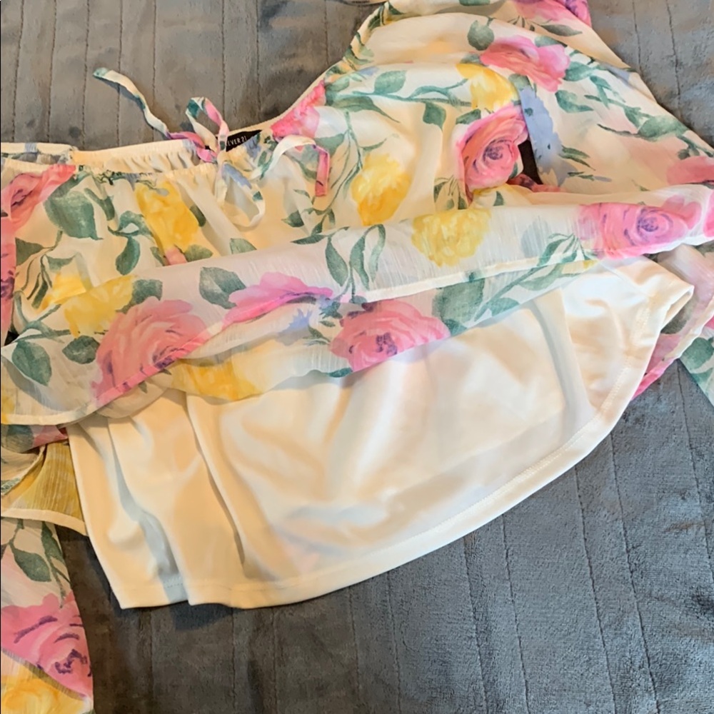Forever 21 Yellow and Pink Ruffled Crop Blouse - Picture 4 of 7
